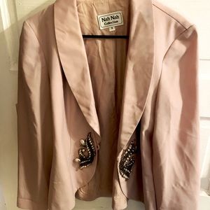 Vintage silk blush blazer with beaded detail